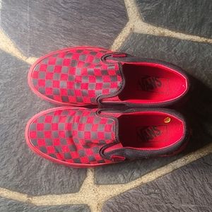Red and black checkered vans